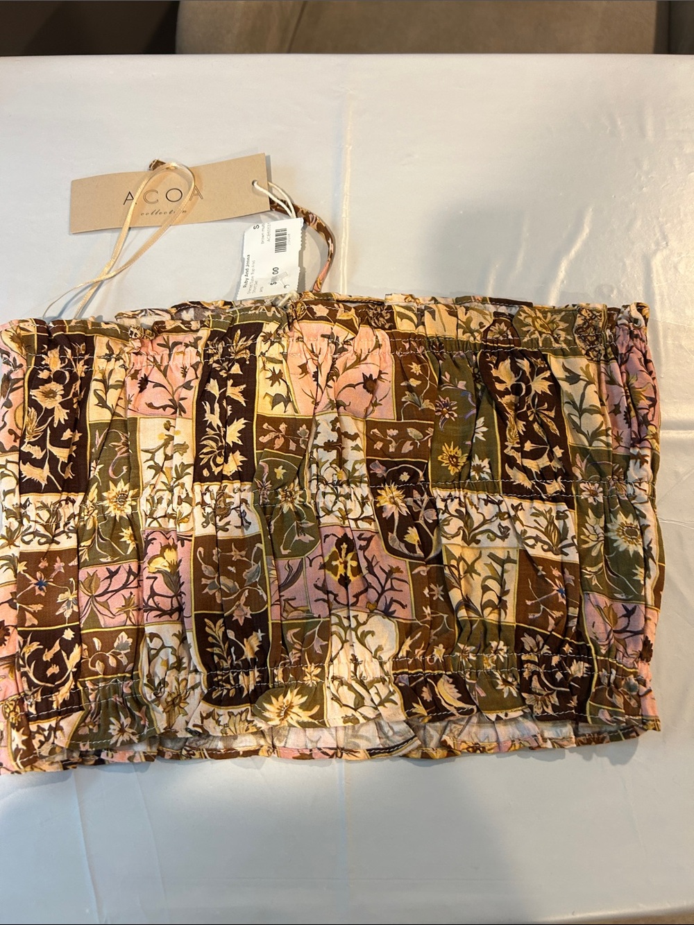 ACOA Floral Smocked Tube Top in Brown/Pink - Picture 7 of 7